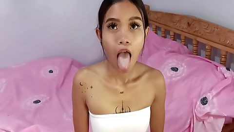 Asian chick with tattoos gets fucked in doggy and missionary