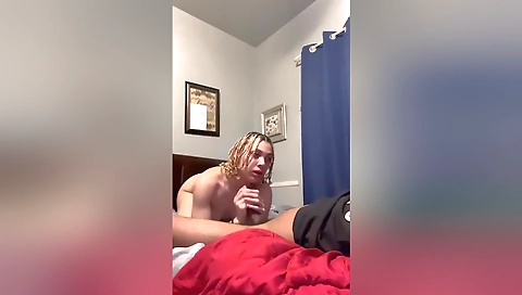 Sexy blonde teen with big black cock is eating it up