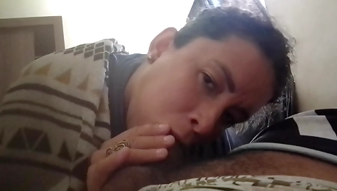 Ebony babe has an interracial blowjob with a big dick