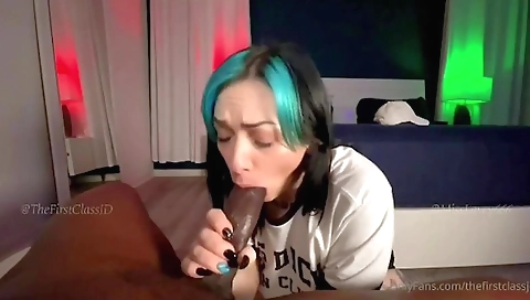 Big black dick gets deepthroated by a tattooed brunette