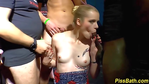 Blonde group sex in a hot interracial shower scene