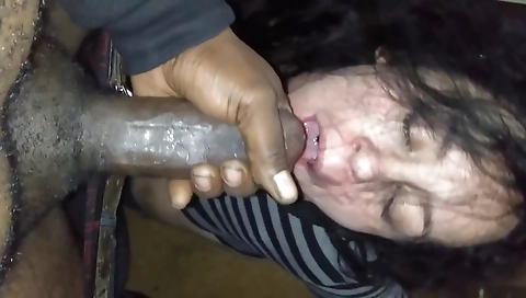 Brunette milf sucking her stepfather's massive dong