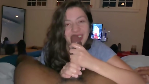 Amateur interracial sex video with a big cock sucking a dick