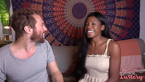 Brunette ebony babe gets her hairy pussy fucked by a black actor