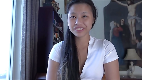 Asian brunette is getting a facial on her pussy and ass