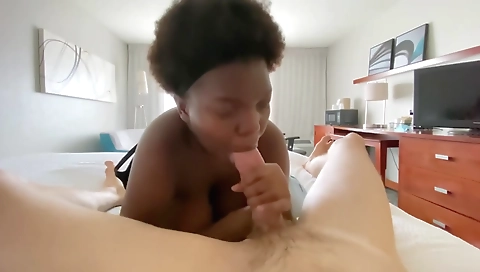 Ebony amateur blonde gets a big dick in her tight pussy