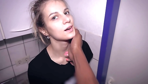 Blonde and brunette in the kitchen is ready for a facial