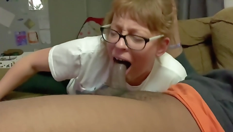 Amateur redhead gets a deepthroat and her pussy fucked hard