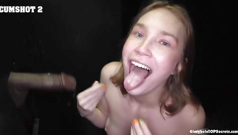 Horny girl swallows and gets cum in her mouth and pussy