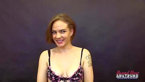 Blonde with blue eyes shows her deepthroat in casting