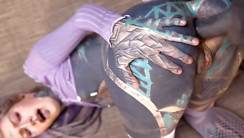 Blonde babe with a tattoo on her ass fucked in a hardcore scene