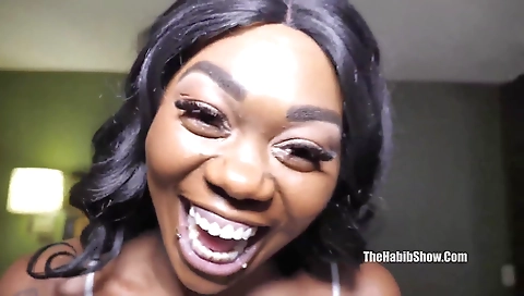 Ebony babe is fucked with a big cock in a deepthroat