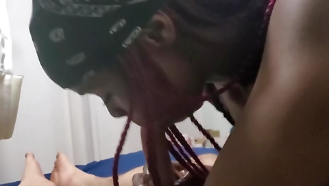 Ebony teen with a hot head gets her hole licked by her lover