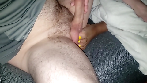 Big cock footjob for a hot ebony chick in a couple